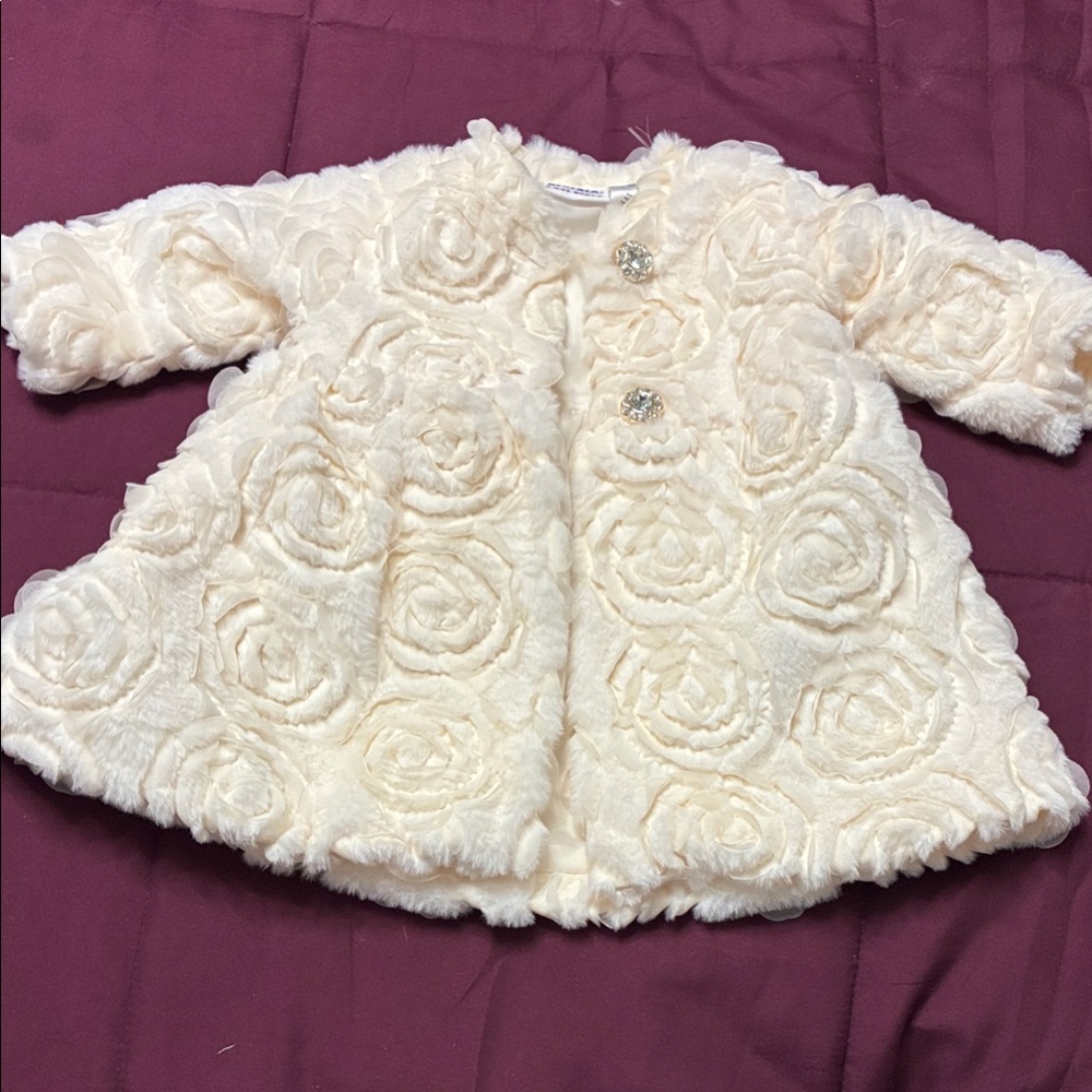Blueberi Boulevard Cream Rosette Kids Coat